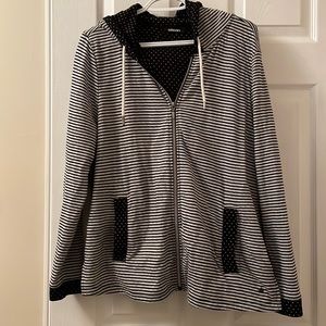 Womens Olsen zippered hoody 55% cotton, 45% polyester. Navy/white. Size 14